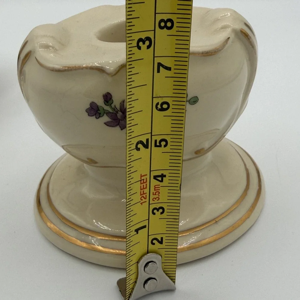 Set of 2 Vintage Princeton China Cream Floral Gold‎ Taper Candle Holders